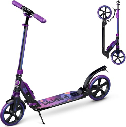 Skidee Kick Scooter for Kids Ages 6+ - Adjustable Handlebar Up to 41 High, Large Wheels, Anti-Shock Suspension - Foldable, Lightweight Scooters for Kids, Teens & Adults, Max Load 220 Lbs