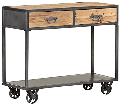 vidaXL Konsolentisch mit Rollen 2 Schubladen Konsole Beistelltisch Flurtisch Sideboard Ablagetisch Frisiertisch 90x35x74cm Altholz Massiv
