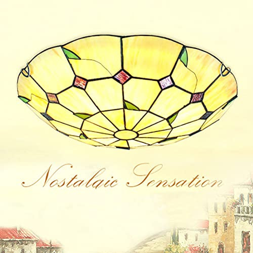 Tiffany Deckenlampe Schlafzimmer Vintage Ländlichen Stil, Deckenleuchte Wohnzimmerlampe Mit Runde Mediterrane Pastoral Stil Glaslampenschirm Innen Deckenbeleuchtung Flush Mount Für Flur Balkon,40cm