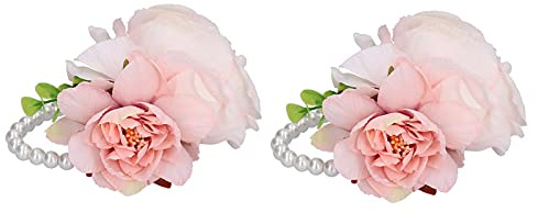 MOUMOUTEN 2 Stück Handgelenk Corsage Hochzeit Armband Blumen Boutonniere | Groom Set Dekorative Rosa Rosen und Grün Braut, Brautjungfer, Handgelenk, Blume, Hochzeit, Event, Planung