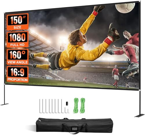 VEVOR Écran de Projection avec Support 150 381 cm sur Pied HD 16:9 347x202 cm Écran de Projecteur en Alu Vision Large 160° Portable Présentation Salle Multimédia Cinéma Plein Air z4zx5s6o Blanc