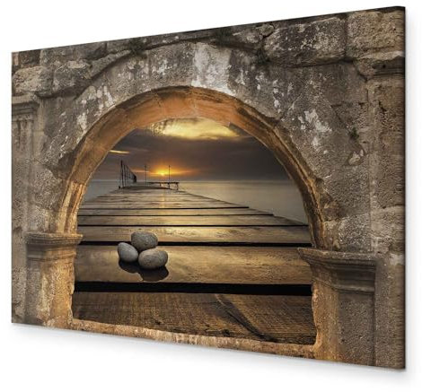 murando Akustikbild Fensterblick Bilder Akustikschaum Hochleistungsschallabsorber Schallschutz Leinwand 1 tlg Wandbild Raumakustik Schalldämmung Meer Mole Natur c-C-0365-b-a