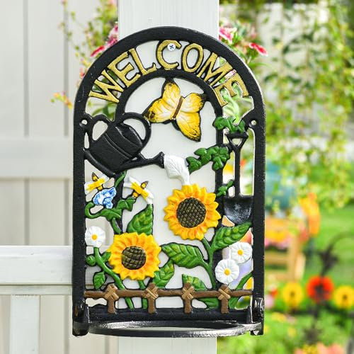 Sungmor Cast Iron Decorative Color-Painted Hanging Plant Shelf - Wall Hanging Flower Holder and Balcony Wall-Mount Flower Stand - Plant Stand on Wall for Indoor and Outdoor Use