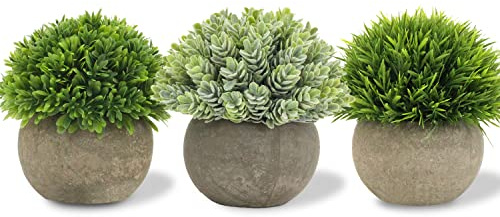 Hollyone 3 pcs Artificial Plant Small Decorative Plants in Pot, Mini Faux Plant Indoor, Lifelike Plastic Plant Potted for Home, Office, Desk, Kitchen, Bathroom, Desk and Table Decor