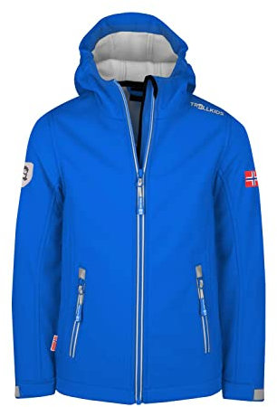 Trollkids Kinder Softshell Jacke Trollfjord, Leuchtendes Blau/wolkig grau, Größe 104