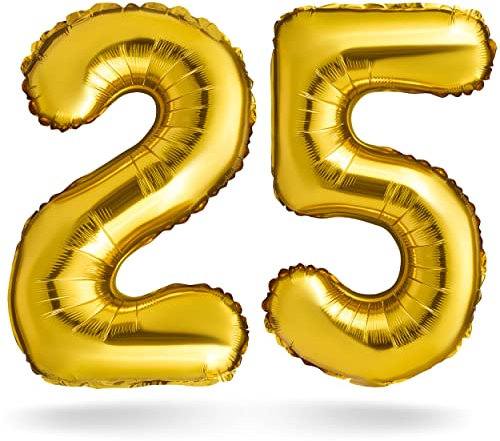 BALINCO Zahlenballons, Gold, 40cm, Geburtstagsdeko, Jubiläum Luftballons, Geschenk (Zahlenset 25)