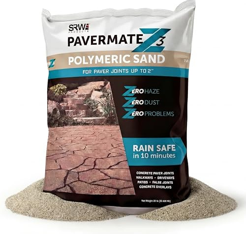 SRW Pavermate Z3 Polymeric Sand for Concrete Pavers and Stone Joints Up to 2 in — Haze Free, Rain Safe in 10 Minutes — 50 lb Bag (Tan)