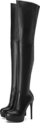 Piattaforma nera in pelle sintetica a stiletto sopra il ginocchio stivale, classico sexy coscia stivali alti, Frankie Hsu grande formato moda club danza tacchi alti stivali per le donne US515, nero,