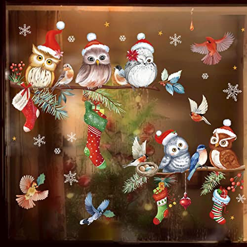 decalmile Weihnachten Fensteraufkleber Eule Fenster Abziehbilder Weihnachten Kardinal Vogel Anti-Kollision Fensterfolie Statische Aufkleber Weihnachtsdekoration