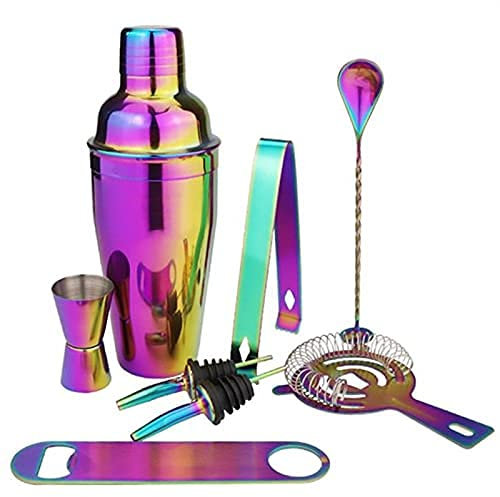 Cocktail Shaker en Acier Inoxydable Cocktail Shaker Set 8Pcs Coloré Barman Kit 550Ml 750Ml Cocktail Fouet Bar Outils Shakers À Vin pour La Fête (Taille : 550Ml) (750ml)