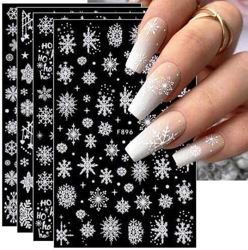 8 Sheets Christmas Nail Art Stickers Decals Self-Adhesive White Snowflakes Winter Nail Supplies Nail Art Design Decoration Accessories