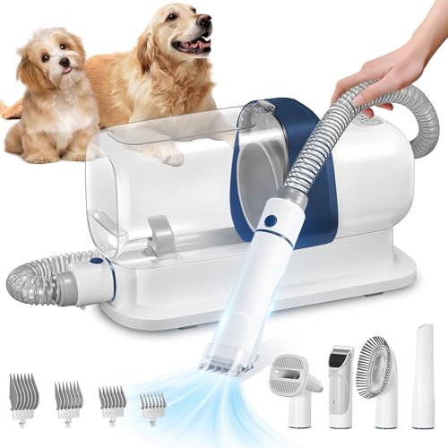 LMVVC Kit de toilettage pour animaux de compagnie, tondeuse de toilettage pour chien avec aspiration sous vide de 2,3 L, 99 % des poils d'animaux, faible bruit avec 5 outils de toilettage pour animaux