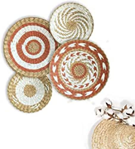 AYJIB 4pcs Boho Wandkorb Dekor Natürliches Seegras Rattan Weidenkorb Wanddekoration Set Perfekt Für Jedes Zuhause, Handgewebte Körbe,Ergänzende Tischsets, Aufbewahrungszubehör