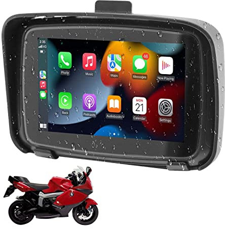 GOFORJUMP CarPlay inalámbrico y Android Auto Pantalla táctil de 5 Pulgadas Navegador de Motocicleta IPX7 Conexión Bluetooth Impermeable para Motocicleta