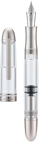 Asvine P36 Titan Füllfederhalter Kolbenfüllung, Bock Extra Feine Feder Klares transparentes Acryl Füller Glattes Schreiben Unterschrift Stiftetui Geschenkset