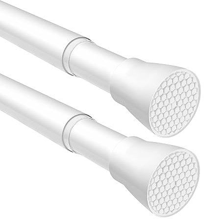 Extendable Curtain Poles 2Pcs Shower Rail 70-130cm Tension Rods for Curtains Shower Curtain Rod Shower Pole Tension Rod Curtain Pole No Drilling White Diameter:22mm