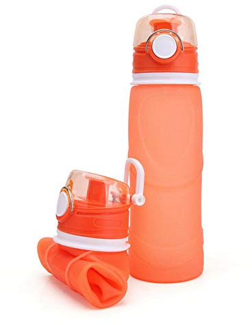 Borraccia sportiva pieghevole da 750 ml, sicura per esterni, portatile, di grande capacità, a prova di perdite, tazza sportiva per bambini, calibro diretto, colore: nero (colore: arancione)