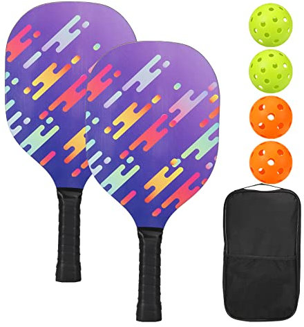 PATIKIL Pickleball Paletas, Calidad Primera Madera Pickleball Raquetas Juego de 2 Pickleball Palas con Ergonómico Cojín Agarre, 4 Pickleball Bolas y Transporte Bolsa