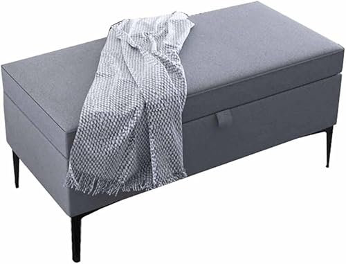 CATANK Brandschutz-Ottomane mit zusammenklappbarer Aufbewahrung, rechteckige Ottomane mit Stoffaufbewahrung, Fußstütze mit Hebeplatte, 100 x 40 x 42 cm, Ottomane (Farbe: Huise)