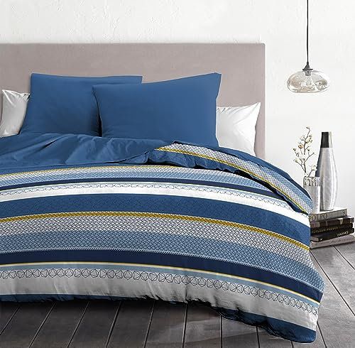 Home Linge Passion Stanis Bettwäsche-Set, 240 x 260 cm, Blau