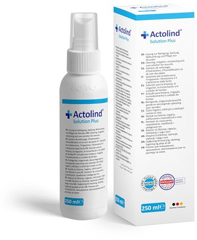 Actolind Solution Plus 250 ml solución para lavado de heridas | Limpieza, irrigación e hidratación de heridas cutáneas agudas, crónicas e infectadas, así como quemaduras (250 ml)