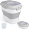 ANWA Dog Food Storage Container Magnetic Lid Locking System, Airtight Folding Pet Food Container with Measuring Cup, Collapsible Cat Food Storage Bin on Wheels