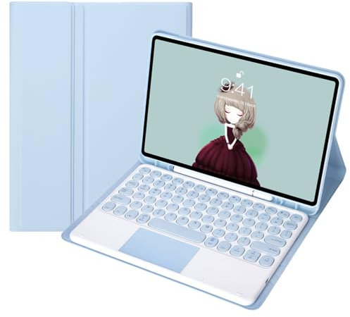 HLTOOP Funda con Teclado para Samsung Galaxy Tab A7 10.4-Inch 2020 (SM-T500/T505/T507), Contiene Ñ, Teclado Bluetooth Magnéticamente Desmontable,Blue with touchpad