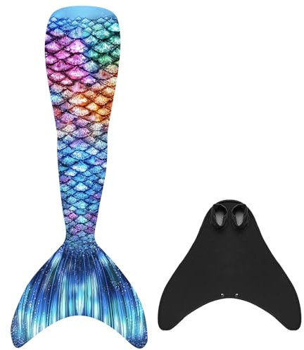 EUKSRH Mädchen Meerjungfrauenschwanz Meerjungfrauenflosse für Kinder Schwimmen mit Meerjungfrau Flosse（2 Stück Set）