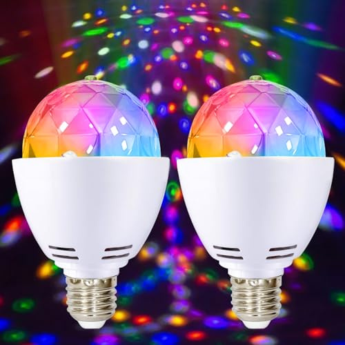 2x Lampe de fête LED, E27 3W RGB LED boule disco, ampoule disco rotative à 360°, lampe LED pour douille E27, ampoule décoration pour mariage, fête d'anniversaire, Halloween, Noël