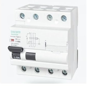Interrupteur différentiel 4P 10KA 40A 300MA Type A 10003782 Toscano