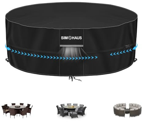 SIMPHAUS Abdeckung für Gartenmöbel Abdeckung für Runden Gartentisch Wasserdicht Gartenmöbelabdeckung Abdeckplane für Gartentisch Abdeckplane für Gartenmöbel Anti-UV 420D Oxford Gewebe Ø230x80cm