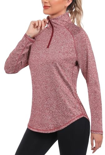 iClosam Sportshirt Langarm Damen Funktionsshirt UPF 50+ Langarmshirt Sport Atmungsaktiv Laufshirt Schnelltrocknend UV Shirt 1/4 Reißverschluss für Yoga Fitness Tennis Golf Wandern S-3XL
