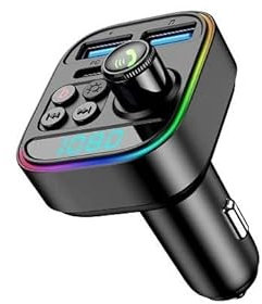 SDMAX Bluetooth Adapter for Car, FM transmitter T18, Car Wireless Transmitter, LED Light, Stream Music, Fast Charging, Car Accessories, MP3 Music Player