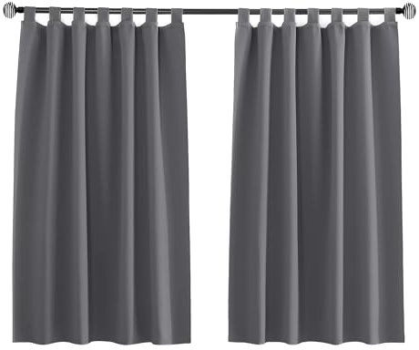 Tenger Home Rideau occultant Court, pour fenêtre de Cuisine, Rideau Opaque pour Chambre à Coucher avec Boucles, Chambre à Coucher, avec Passants, 1 pièce (Gris, 100x120 cm)