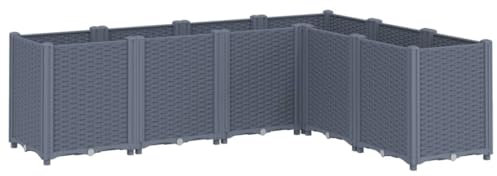 vidaXL Pflanzkübel, Blumenkübel Rattan-Optik, Pflanzkasten Blumenkasten für Garten Terrasse, Hochbeet Blumenbeet Pflanzbeet L-Form, Blaugrau PP