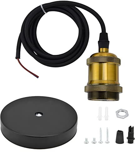 Tnfeeon E27 Ceiling Pendant Light Fitting,Rose Gold Vintage Style Ceiling Rose Light Fitting with Lamp Holder Braided Cable Pendant Light Kit with Ground Wire