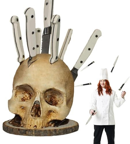 Support à couteaux, rangement pour couteaux - Porte-bloc de couteaux de crâne squelette,Support de tête d'horreur, support d'outils de cuisine effrayant, organisateur de couteaux pour pièce