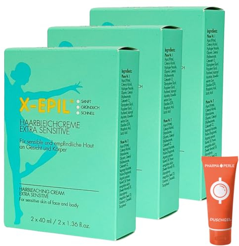 X-Epil Haarbleichcreme Extra Sensitive 2x 40 ml I Für sensible und empflindliche Haut an Gesicht und Körper I Bleichcreme I Haaraufhellung I Sanft, gründlich, schnell I Spar-Set plus give-away 3er Set