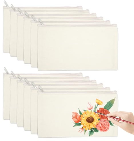 EXIN DEHCEN 10 Stück DIY Blanko Stoffbeutel, Blanko Federmäppchen Klein, Stoffbeutel Zum Bemalen, Blanko Taschen Zum Bemalen, DIY Blanko Makeup Tasche Reise Kulturbeutel, 21 x 12 cm