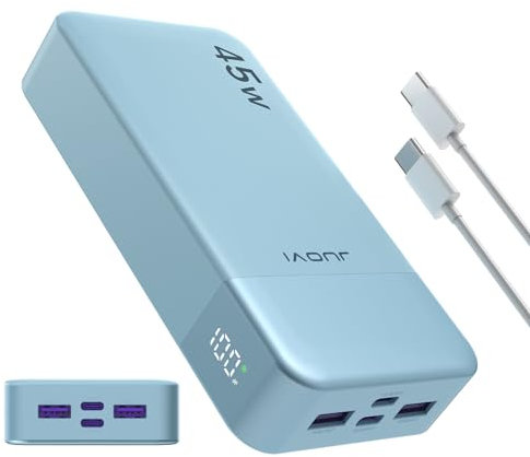 JUOVI Batterie Externe Charge Rapide, Batterie Externe 45w, Power Bank 20000mah, Batterie Externe USB C Charge, PD et QC Charge 4-Ports, avec Affichage LED pour Samsung iPhone 16 15 Pro Laptop