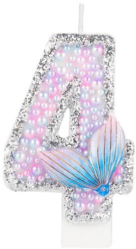 Rosa Lila Geburtstagskerzen Zahlen 4,Meerjungfrau Glitzer Pailletten Kerze,Meerjungfrau Kerzen Geburtstag,Tortendeko Geburtstag, für Mädchen Kinder Geburtstagskerzen Torte Themenparty Deko