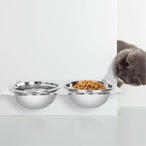 Fabater Gamelles Murales pour Chien et Chat, Gamelles Murales en Acier Inoxydable de 0,8 L pour Animaux de Compagnie, Mangeoire Suspendue Surélevée Réglable en Hauteur avec Support