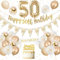 50. Geburtstag Deko für Männer und Frauen - Weiß Gold Luftballons, Happy Birthday Banner, Zahl 50 Party Ballons für Geburtstagsdeko