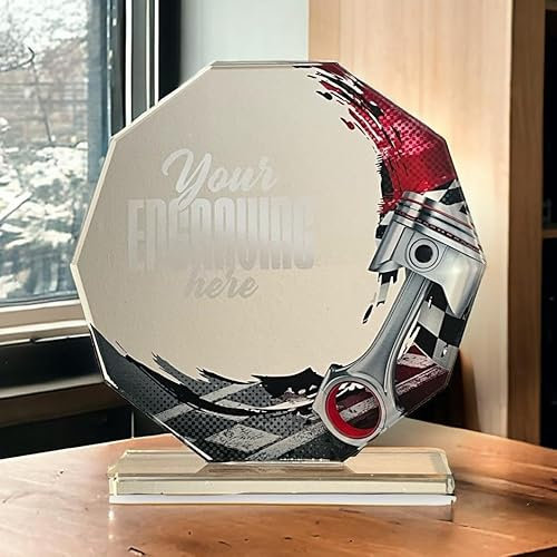 Trophy Monster Crystal Motorsport Piston Award Made from 6mm Thick Printed Glass | FREE Personalisation | for Clubs & Presentations | 150mm