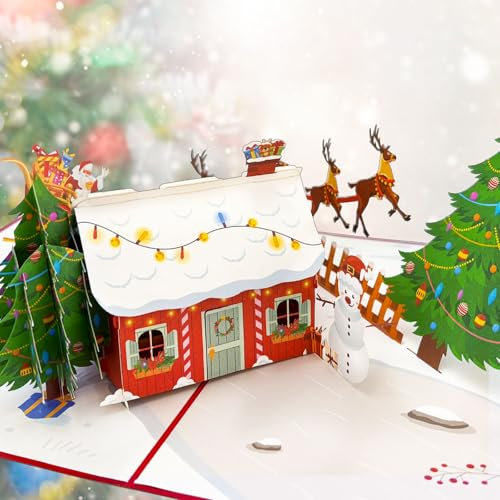 Hierein Pop Up Weihnachtskarte, Schneehaus Weihnachtsgrußkarte 3d Urlaub Überraschung Weihnachtsgeschenke Weihnachtskarten mit Umschlag, Weihnachten Karte für Mama, Frau Freundin, Geschenken Kinder