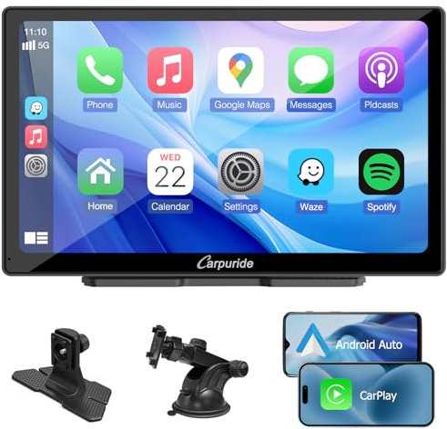 CARPURIDE C98 Kabelgebundenes/Kabelloses Carplay & Android Auto Tragbares Autoradio, 9-Zoll-HD-Touchscreen-Autoradio mit AirPlay Mirror Link, Bluetooth, Navigation, Siri, AUX, FM