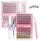 LANKIZ Combo C+D 96 Pestañas en Racimo - Pegamento Impermeable Bond & Seal, Kit Completo para Extensiones Naturales en Casa