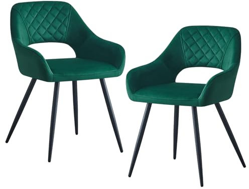 JYMTOM Samt-Esszimmerstuhl mit Stoffbezug, gepolsterte Sitzfläche mit offener Rückenlehne, modernes Design, Esszimmersesel mit Metallbeinen für Esszimmer, Wohnzimmer und Küche (2, grün)