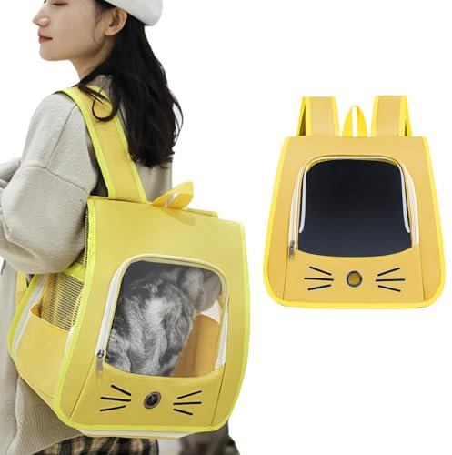 Tchsrim Katzenrucksack für Katzen und Kleine Hunde,Hunderucksack Katzen Rucksack bis 15 kg,Atmungsaktive und Faltbare Haustier Rucksack mit Transparentes Reißverschluss
