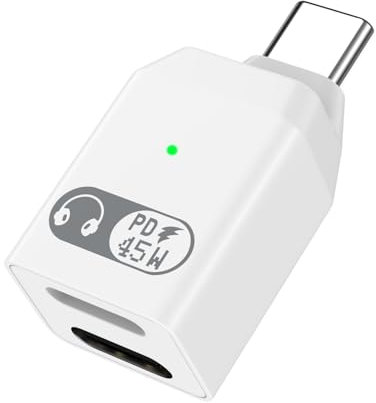 MoKo Adaptador de Audio de USB C a Lightning, Adaptador 2 en 1 de Lightning a USB C para Auriculares con Carga Rápida de 45W para Serie iPhone 16/15, iPad Mini/Air/Pro,No Transferencia de Datos,Blanco